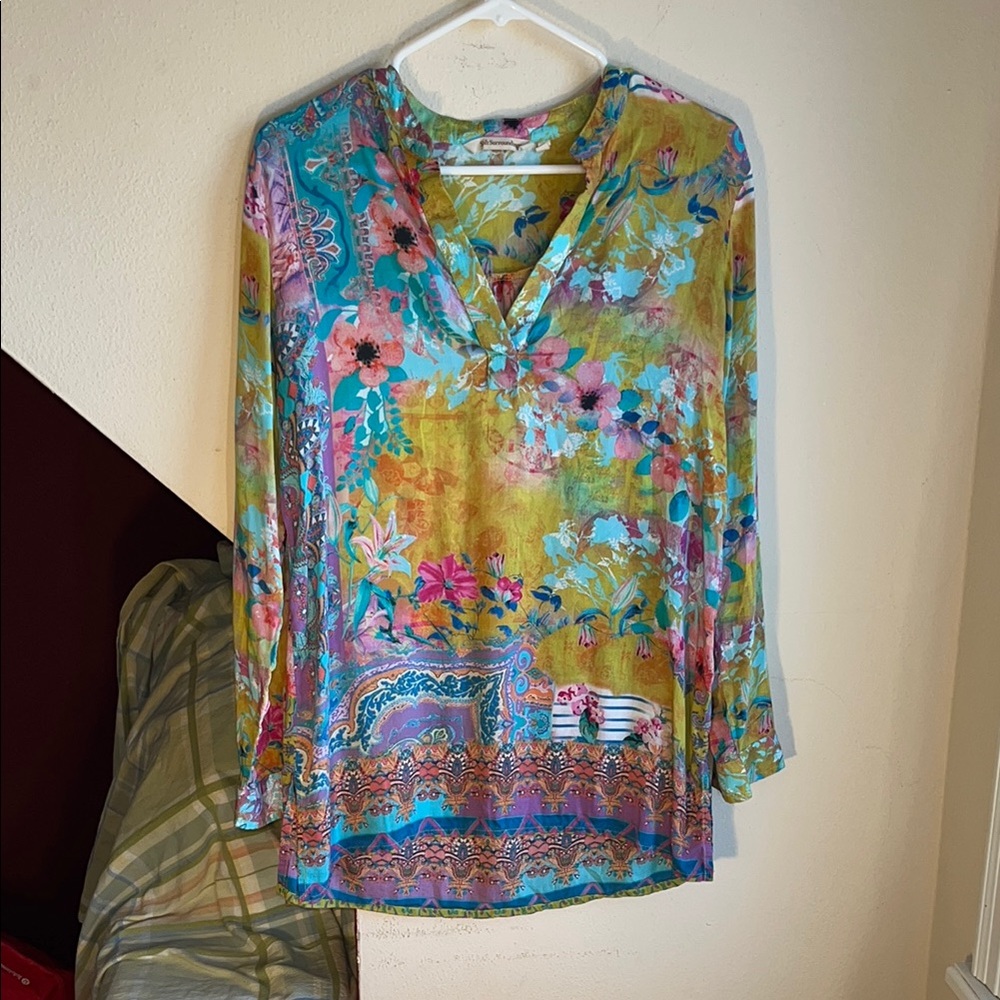Abstract Floral Multicolor‎ Pastel Women's Top Soft Surroundings XS